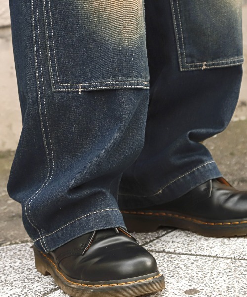 LUXSTYLE(ラグスタイル)の「オーバーダイダブルニーワイドデニムパンツ(デニムパンツ・メンズ・ブラック/ブルー/ブラック系その他・M/L)」の10枚目の写真