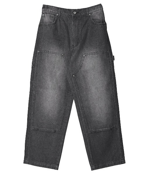 LUXSTYLE(ラグスタイル)の「オーバーダイダブルニーワイドデニムパンツ(デニムパンツ・メンズ・ブラック/ブルー/ブラック系その他・M/L)」の8枚目の写真