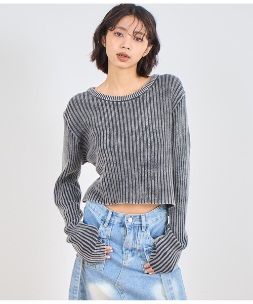 ANAP（アナップ）の「ウォッシュ加工ニットトップス（ニット/セーター・レディース・ブラウン/スミクロ/カーキ・FREE）」の2枚目の写真