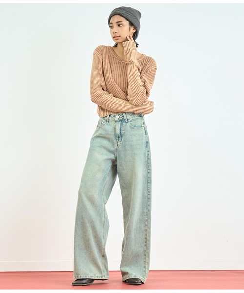 ANAP（アナップ）の「ウォッシュ加工ニットトップス（ニット/セーター・レディース・ブラウン/スミクロ/カーキ・FREE）」の18枚目の写真