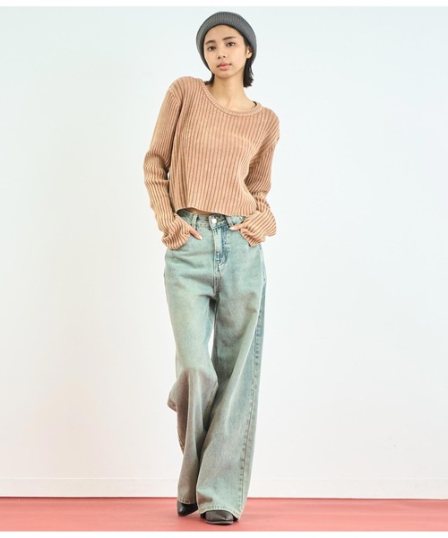 ANAP（アナップ）の「ウォッシュ加工ニットトップス（ニット/セーター・レディース・ブラウン/スミクロ/カーキ・FREE）」の19枚目の写真