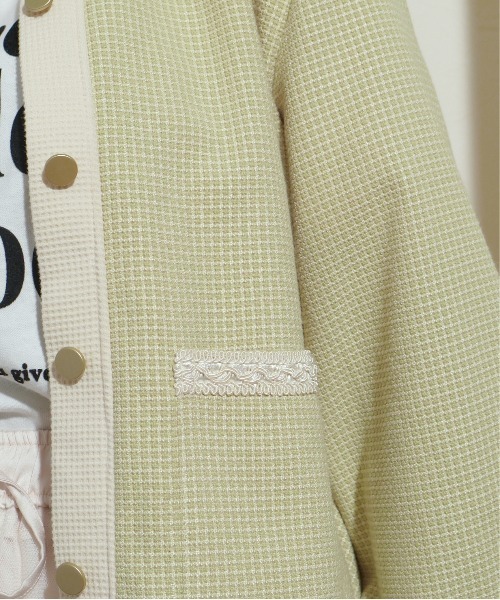 バックフリル ツイードライク バイカラーワッフルカーデ Palm Riche