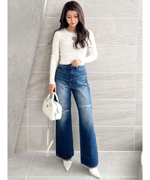 GYDA（ジェイダ）の「Symmetry GYDA MOLDクルーネックニットトップス（ニット/セーター・レディース・ライトグレー/ライトブルー/スカイブルー/ブラック/オフホワイト・FREE）」の18枚目の写真