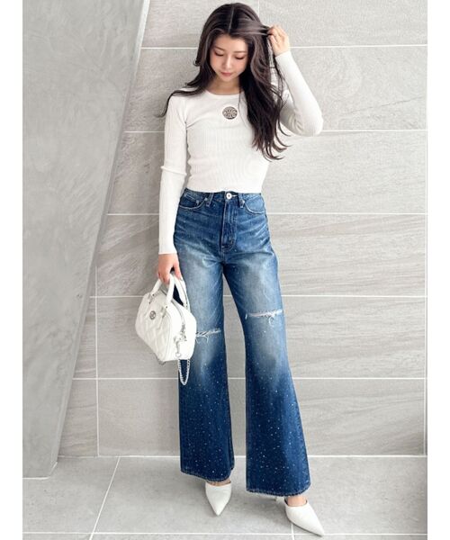 GYDA（ジェイダ）の「Symmetry GYDA MOLDクルーネックニットトップス（ニット/セーター・レディース・ライトグレー/ライトブルー/スカイブルー/ブラック/オフホワイト・FREE）」の19枚目の写真