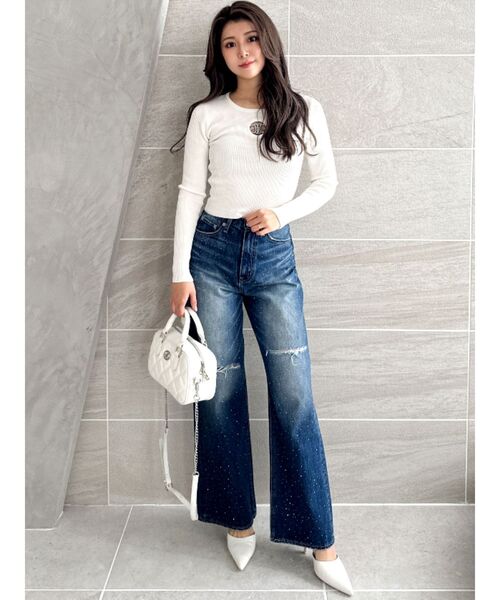 GYDA（ジェイダ）の「Symmetry GYDA MOLDクルーネックニットトップス（ニット/セーター・レディース・ライトグレー/ライトブルー/スカイブルー/ブラック/オフホワイト・FREE）」の20枚目の写真