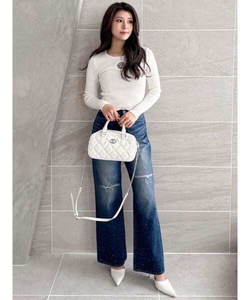 GYDA（ジェイダ）の「Symmetry GYDA MOLDクルーネックニットトップス（ニット/セーター・レディース・ライトグレー/ライトブルー/スカイブルー/ブラック/オフホワイト・FREE）」の21枚目の写真