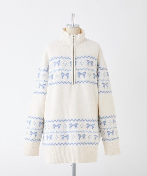 one after another NICE CLAUP(ワンアフターアナザーナイスクラップ)の「リボンジャガードニットチュニック(チュニック・レディース・アイボリー/ネイビー/レッド・FREE)」の4枚目の写真