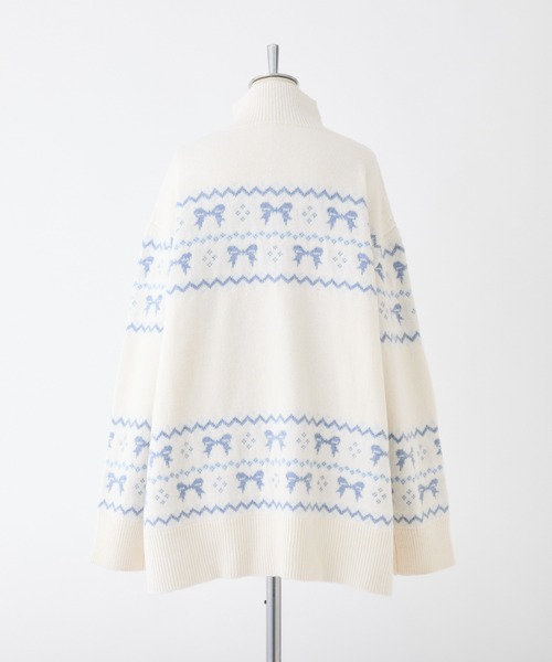one after another NICE CLAUP(ワンアフターアナザーナイスクラップ)の「リボンジャガードニットチュニック(チュニック・レディース・アイボリー/ネイビー/レッド・FREE)」の6枚目の写真