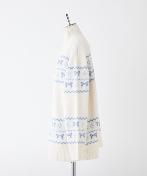 one after another NICE CLAUP(ワンアフターアナザーナイスクラップ)の「リボンジャガードニットチュニック(チュニック・レディース・アイボリー/ネイビー/レッド・FREE)」の5枚目の写真