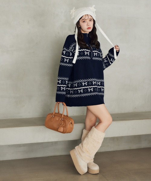 one after another NICE CLAUP(ワンアフターアナザーナイスクラップ)の「リボンジャガードニットチュニック(チュニック・レディース・アイボリー/ネイビー/レッド・FREE)」の22枚目の写真