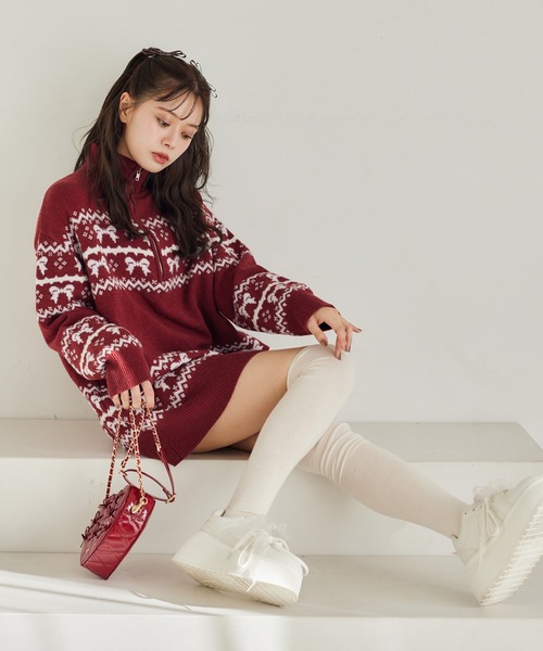 one after another NICE CLAUP(ワンアフターアナザーナイスクラップ)の「リボンジャガードニットチュニック(チュニック・レディース・アイボリー/ネイビー/レッド・FREE)」の17枚目の写真