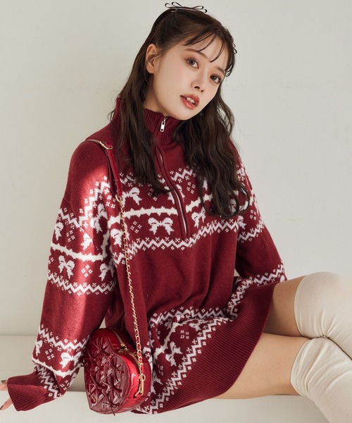 one after another NICE CLAUP(ワンアフターアナザーナイスクラップ)の「リボンジャガードニットチュニック(チュニック・レディース・アイボリー/ネイビー/レッド・FREE)」の19枚目の写真