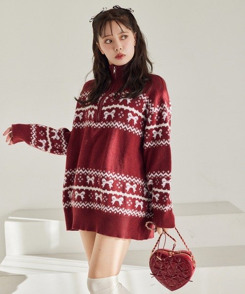 one after another NICE CLAUP(ワンアフターアナザーナイスクラップ)の「リボンジャガードニットチュニック(チュニック・レディース・アイボリー/ネイビー/レッド・FREE)」の16枚目の写真