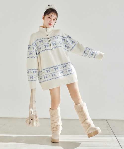 one after another NICE CLAUP(ワンアフターアナザーナイスクラップ)の「リボンジャガードニットチュニック(チュニック・レディース・アイボリー/ネイビー/レッド・FREE)」の11枚目の写真