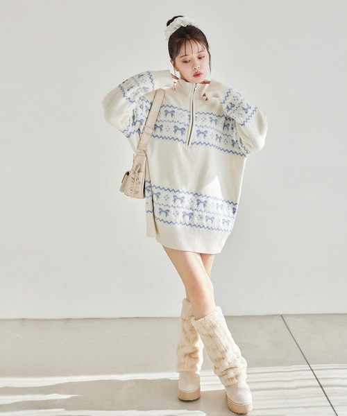 one after another NICE CLAUP(ワンアフターアナザーナイスクラップ)の「リボンジャガードニットチュニック(チュニック・レディース・アイボリー/ネイビー/レッド・FREE)」の12枚目の写真