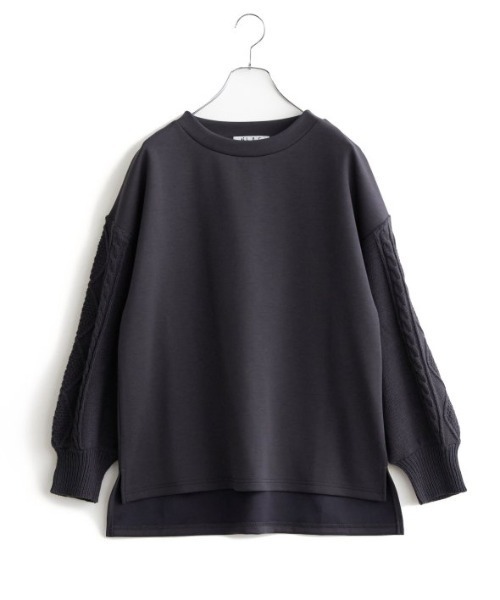 LBC（エルビーシー）の「ポンチケーブルニットスリーブプルオーバー（Tシャツ/カットソー・レディース・チャコールグレー/ブルー系その他/ホワイト・M）」の17枚目の写真