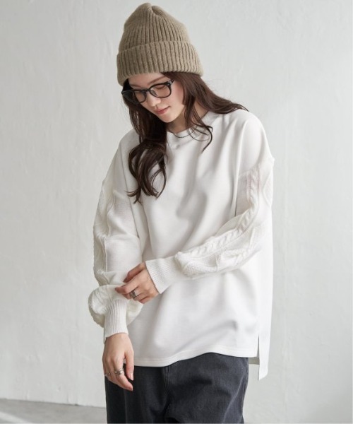 LBC（エルビーシー）の「ポンチケーブルニットスリーブプルオーバー（Tシャツ/カットソー・レディース・チャコールグレー/ブルー系その他/ホワイト・M）」の21枚目の写真