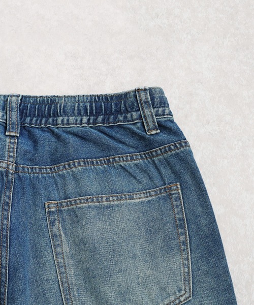 チェック柄　ブルーグラデーション　デニム HIGH WAIST SLIT DENIM SK /ハイウエストスリットデニムスカート