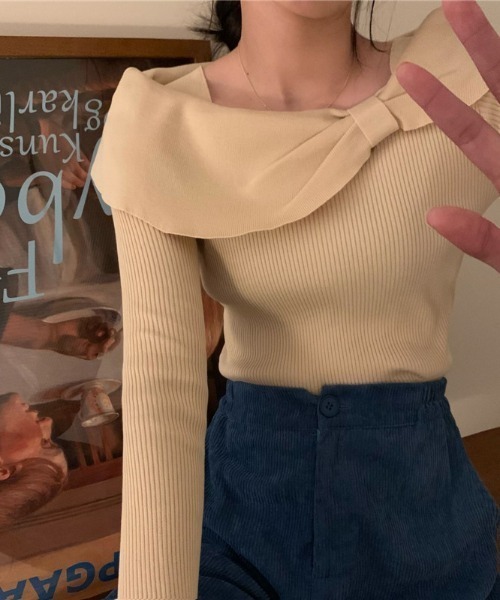 オフショルダーリボンニットトップス（ニット/セーター）｜deux amour