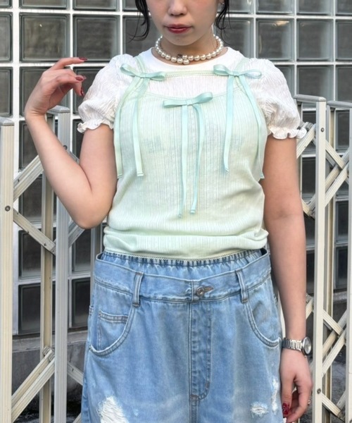 Candy Stripper（キャンディストリッパー）の「BABY RIBBON キャミソール（キャミソール・レディース・ブラック/ピンク/ミント/オフホワイト・FREE）」の3枚目の写真