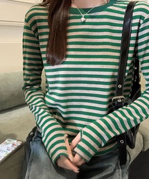 2ly2（トゥーリートゥー）の「万能アイテム！快適なボーダーロングTシャツ（Tシャツ/カットソー）」