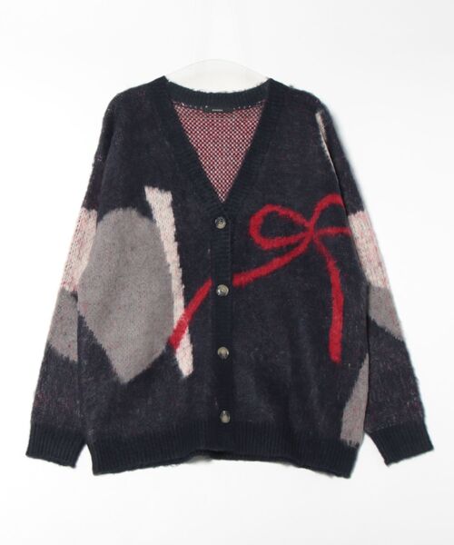 EMODA(エモダ)の「OVER LOOSE JACQUARD CARDIGAN(カーディガン/ボレロ・レディース・アイボリー/グレー/ネイビー/ブラック・FREE)」の4枚目の写真