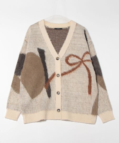 EMODA(エモダ)の「OVER LOOSE JACQUARD CARDIGAN(カーディガン/ボレロ・レディース・アイボリー/グレー/ネイビー/ブラック・FREE)」の2枚目の写真