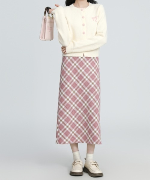 gossip!ロサンゼルス(ゴシップロサンゼルス)の「Y2Kヴィンテージ風 チェック柄ロングスカート Aライン デイリー&カジュアル(スカート・レディース・ピンク・M/S/L)」の5枚目の写真