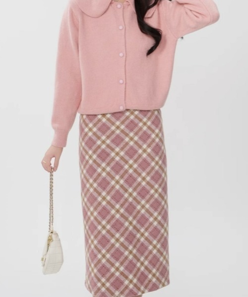 gossip!ロサンゼルス(ゴシップロサンゼルス)の「Y2Kヴィンテージ風 チェック柄ロングスカート Aライン デイリー&カジュアル(スカート・レディース・ピンク・M/S/L)」の9枚目の写真