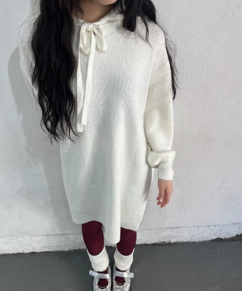 hugi(ハギ)の「SAILOR KNIT DRESS/セーラーニットワンピース(ワンピース・レディース・ホワイト/グレー・FREE)」の10枚目の写真