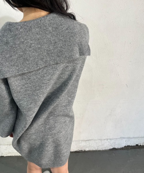 hugi(ハギ)の「SAILOR KNIT DRESS/セーラーニットワンピース(ワンピース・レディース・ホワイト/グレー・FREE)」の6枚目の写真