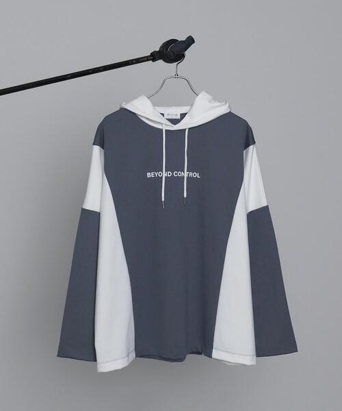 BROWNY(ブラウニー)の「BROWNY/ドルマンポンチフードロンT(Tシャツ/カットソー・メンズ・ブルー/ホワイト・MEDIUM/LARGE)」の4枚目の写真