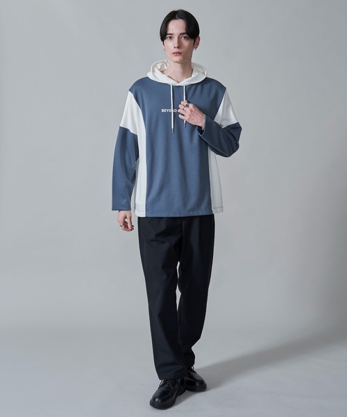 BROWNY(ブラウニー)の「BROWNY/ドルマンポンチフードロンT(Tシャツ/カットソー・メンズ・ブルー/ホワイト・MEDIUM/LARGE)」の6枚目の写真