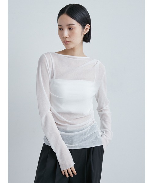 MIESROHE(ミースロエ)の「アシンメトリーギャザーTOPS(Tシャツ/カットソー・レディース・ワインレッド/イエロー/ブラック/ホワイト/ライトブルー・FREE)」の18枚目の写真