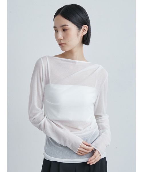 MIESROHE(ミースロエ)の「アシンメトリーギャザーTOPS(Tシャツ/カットソー・レディース・ワインレッド/イエロー/ブラック/ホワイト/ライトブルー・FREE)」の21枚目の写真