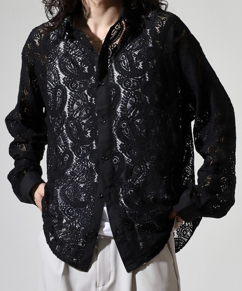 SUGGESTION(サジェッション)の「L/S Lace sheer shirt / レースシアーシャツ unisex(シャツ/ブラウス・メンズ・ブラック系2/ブラック系1・M/L)」の2枚目の写真