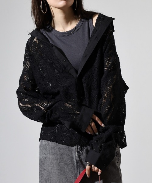 SUGGESTION(サジェッション)の「L/S Lace sheer shirt / レースシアーシャツ unisex(シャツ/ブラウス・メンズ・ブラック系2/ブラック系1・M/L)」の8枚目の写真