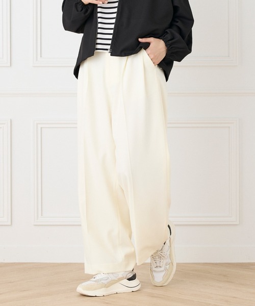 セール】ストレッチツイル タックワイドパンツ【セットアップ対応