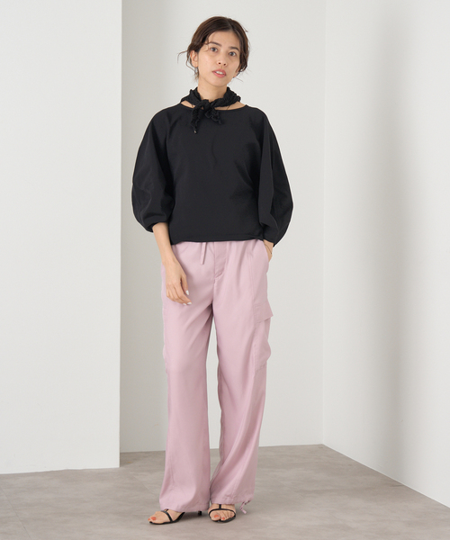 IENA(イエナ)の「《WEB・一部店舗限定》コットンストレッチバルーンスリーブプルオーバー(ニット/セーター・レディース・ブラック/スカイブルー/ホワイト・FREE)」の5枚目の写真