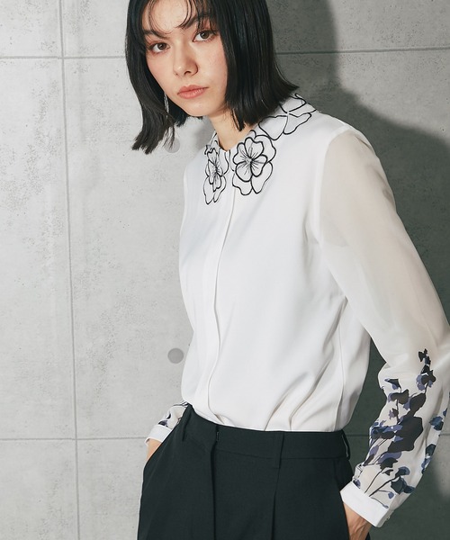 SMILE ORCHID(スマイルオーキッド)の「花柄オーガンジー襟ブラウス(シャツ/ブラウス・レディース・ホワイト・M)」の13枚目の写真