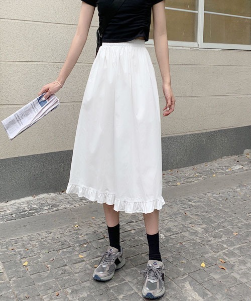 Mayree（メイリー）の「【Mayree】裾フリル ミモレ丈 スカート（スカート・レディース・ホワイト/ブラック・FREE）」の4枚目の写真