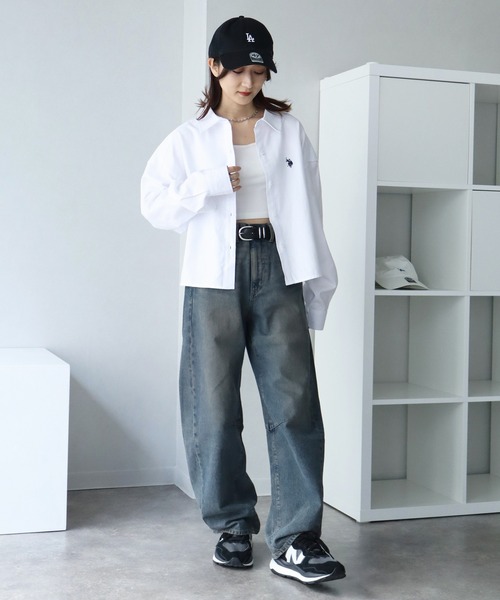 U.S. POLO ASSN.(ユーエスポロアッスン)の「【U.S. POLO ASSN./ユーエスポロアッスン】オックス ワンポイントポニー レギュラーカラー ショート丈 ロングスリーブシャツ(シャツ/ブラウス・レディース・ホワイト/グリーン・LL/M/L)」の6枚目の写真