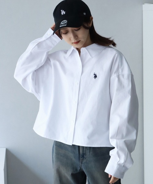 U.S. POLO ASSN.(ユーエスポロアッスン)の「【U.S. POLO ASSN./ユーエスポロアッスン】オックス ワンポイントポニー レギュラーカラー ショート丈 ロングスリーブシャツ(シャツ/ブラウス・レディース・ホワイト/グリーン・LL/M/L)」の7枚目の写真