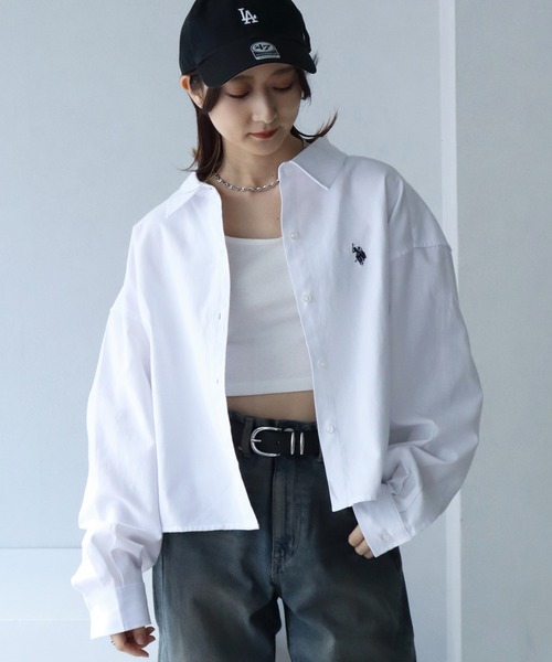 U.S. POLO ASSN.(ユーエスポロアッスン)の「【U.S. POLO ASSN./ユーエスポロアッスン】オックス ワンポイントポニー レギュラーカラー ショート丈 ロングスリーブシャツ(シャツ/ブラウス・レディース・ホワイト/グリーン・LL/M/L)」の5枚目の写真