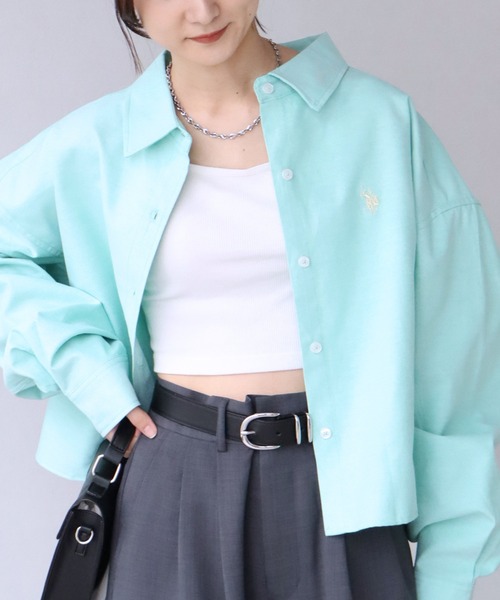 U.S. POLO ASSN.(ユーエスポロアッスン)の「【U.S. POLO ASSN./ユーエスポロアッスン】オックス ワンポイントポニー レギュラーカラー ショート丈 ロングスリーブシャツ(シャツ/ブラウス・レディース・ホワイト/グリーン・LL/M/L)」の11枚目の写真