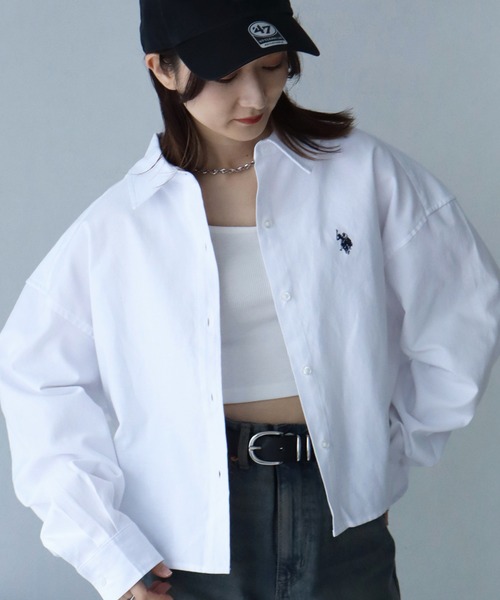 U.S. POLO ASSN.(ユーエスポロアッスン)の「【U.S. POLO ASSN./ユーエスポロアッスン】オックス ワンポイントポニー レギュラーカラー ショート丈 ロングスリーブシャツ(シャツ/ブラウス・レディース・ホワイト/グリーン・LL/M/L)」の4枚目の写真