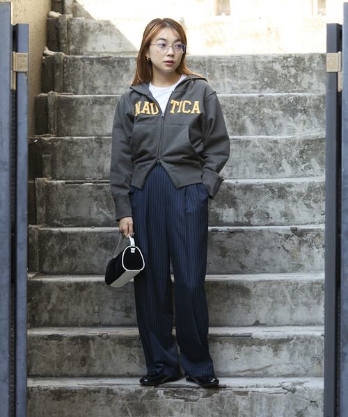 FREAK'S STORE(フリークスストア)の「NAUTICA/ノーティカ アップリケロゴフルジップパーカー(パーカー・レディース・ライトグレー/カモフラージュ/チャコールグレー/ワインレッド/ネイビー/ピンク・フリ-)」の7枚目の写真