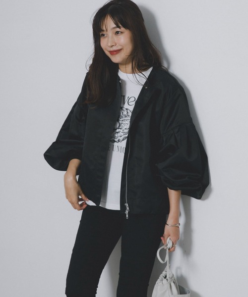 F by ROSSO（エフバイロッソ）の「F by ROSSO　サテンバルーンスリーブブルゾン（ブルゾン・レディース・ベージュ/ブラック・FREE）」の15枚目の写真