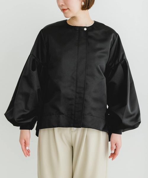 F by ROSSO（エフバイロッソ）の「F by ROSSO　サテンバルーンスリーブブルゾン（ブルゾン・レディース・ベージュ/ブラック・FREE）」の7枚目の写真
