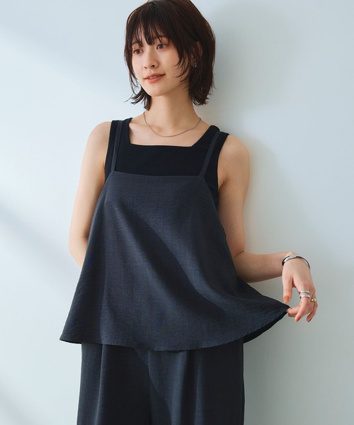 CROSS FUNCTION（クロスファンクション）の「《シワになりにくい》サマナチュラ リネンライクキャミサロペット【CF/クロスファンクション】（サロペット/オーバーオール・レディース・ライトベージュ/チャコールグレー・L/M）」の7枚目の写真